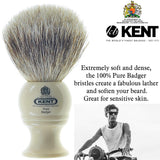 Kent BK2 Shaving Brush, Handcrafted Badger Brush and Mock Ivory Base Shave Brush, Shaving Brush for Shave Cream and Shaving Soap for a Perfect Lather, Kent Luxury Shaving Since 1777. Made in England