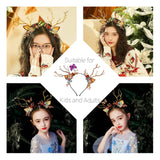Christmas Reindeer Antlers Headband, Hair Band Decor with Deer Horn Ears and Butterflies, Christmas Hair Accessories for Kids and Adults