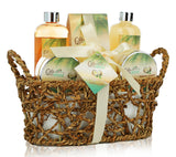 Spa Gift Basket with Rejuvenating Tropical Coconut Fragrance in Cute Woven Basket, Includes Shower Gel, Bubble Bath and More! Perfect Anniversary, Wedding, Birthday Or Mother's Day Gift Set for Women