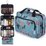 Large Hanging Travel Cosmetic Bag For Women - Travel Toiletry And Cosmetic Makeup Bag With Many Pockets (Turquoise flowers)