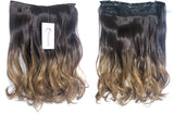 17" 20" 22" 25" Synthetic One Piece Straight Wavy Curly Clip in Ombre Hair Extensions (17Inches Wavy, Dark brown+Honey blonde)