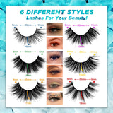 PLEELL 30 Pairs False Eyelashes 6 Styles Mixed Fluffy Lashes 13-19MM Long 3D Volume Dramatic Mink Fake Lashes Pack