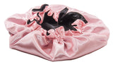 (PINK & BLACK) (X-Large, PINK) 24 Inch Reversible Luxuries Pure Satin Hair Bonnet -Safe For All Hair Types - Most Beneficial hair wrap for sleeping cap Many colors/size Available