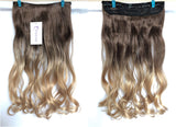17" 20" 22" 25" Synthetic One Piece Straight Wavy Curly Clip in Ombre Hair Extensions (20Inches Wavy, Chocolate brown+Sandy blonde)