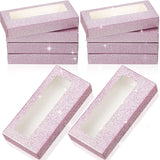 50 Pieces Empty Eyelash Case Boxes Lash Box Packaging Empty Lash Boxes Glitter Paper Cardboard Plastic Eyelash Storage Box False Lashes Cases Holder (Pink)