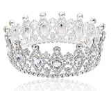 Stunning Mid-size Full Round Crown White Clear Austrian Crystal Rhinestone Beauty Queen Princess Hair Tiara Jewelry Silver Parade Costume Headband Veil Headpiece Prom Pageant Bridal T1927