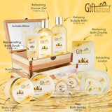 Spa Gift Basket Refreshing Rose & Jasmine Fragrance, Beautiful Wooden Gift Box with Mirror, Perfect Christmas, Birthday or Anniversary Gift, Bath Gift Set Includes Shower Gel, Bath Bombs and More