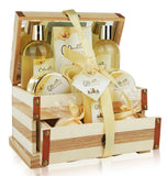 Spa Gift Basket Refreshing Rose & Jasmine Fragrance, Beautiful Wooden Gift Box with Mirror, Perfect Christmas, Birthday or Anniversary Gift, Bath Gift Set Includes Shower Gel, Bath Bombs and More