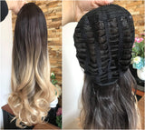 24" Thick Long Straight Wavy Clip in on Ombre Half Head Wig No Front Parting (24" Wavy-Dark brown to warm blonde)