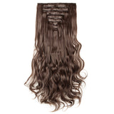 Clip in Full Head Hair Extensions 8 pieces/set Synthetic Fibre Natural Long Thick Hair Pieces Hairpiece Standard Weft Hair Extension for Women Lady Girls - 24 inch Curly medium brown