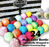 Aromatherapy Bath Bomb Gift Set. 24 Individually Wrapped Bath Bombs in Gorgeous Mesh Bags. Luxury Bath Bombs Set Ready to Gift as Party Favors, Wedding Favors. 24 Organic Spa Bath Balls Fizzers