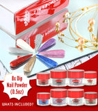 Dip Powder Nail Kit Starter - 8 Glitter Colors of 2-in-1 Nail Powder - Dip Application - No-Chip Shine for 3 Weeks - Strengthens Natural Nails - Fine Consistency, Easy Application