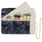 12 Pockets Makeup Brushes Rolling Case Pouch Holder Cosmetic Bag Organizer Case with Belt Strap, NO BRUSHES (Blue Leaf)