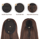 BARSDAR Drawstring Ponytail Extensions, Short Straight Synthetic Pony Tail Clip in Ponytail Hair Extensions 14 inch Fluffy Yaki Hairpiece for Women Girls-Off Black