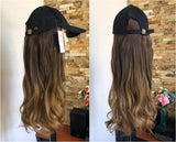 20" 22" 25" DevaLook Long Synthetic Straight Wavy Curly Ombre Hooded Hat Hair Extensions Baseball Cap Wig (20" Wavy + Black Cap, Medium brown+dark blonde)