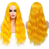 Benegem 26 inch Yellow long Wavy Wig Synthetic Deep Wave Curly Middle Part Wig for Halloween Party Daily Wear