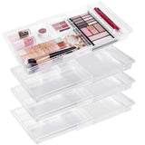Oubonun Expandable Drawer Organizer 11.1” to 19.2” Wide Adjustable Makeup Organizer (4 Packs), Clear Plastic Storage Trays with 6 Compartments for Bathroom, Bedroom and Desk Drawers