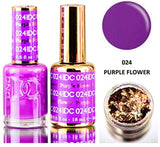 DND DC Purples GEL POLISH DUO, Gel Lacquer 0.5 oz + Matching Nail Polish Color 0.5 oz, Daisy Nails (with bonus side Glitter) Made in USA (Purple Flower (024))