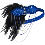 BABEYOND 1920s Flapper Headband 20s Great Gatsby Headpiece Black Feather Headband 1920s Flapper Gatsby Hair Accessories (Blue)