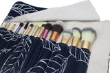 12 Pockets Makeup Brushes Rolling Case Pouch Holder Cosmetic Bag Organizer Case with Belt Strap, NO BRUSHES (Blue Leaf)
