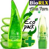 BioRLX 99% Purity Aloe Vera Gel with Collagen and Hyaluronic Acid for Face, Body and Hair & Soothing,Moisture,Sun Burns,Anti-Wrinkle, Anti-Aging,Dry Skin (250 ml + Color Free Lip Balm)
