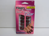 Fing'rs Duo-tone Color Nails - 24 Pak Nail Kit - Burgundy Highlights - 2521 (12 Count)