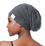 Large Satin Lined Bonnet Hair Cover Sleep Cap Adjustable Silky Beanie Slouchy slap Hats for Women Braids,Dreadlocks Long Curly Hair (X-Large, X-Large grey)