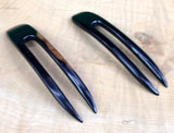 JWL (2) Ebony Two Prong Curved 4.5 Inch Hair Stick Pick Pic Pin Fork - Hawaiian Style
