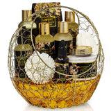 Bath and Body Gift Basket For Women and Men – Sweet Almond Home Spa Set with Fragrant Body Lotions, Bath Bombs, Gold Candy Dish and Much More - 11 Piece Set