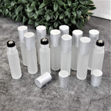 10ml Frosted Clear Roller Bottles for Essential Oils – Leakproof Rollers – Thick Frosted Glass with Silver Lid, Stainless Steel Roller Ball Insert – Pack of 12 Sold By Holistic Oils