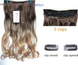 17" 20" 22" 25" Synthetic One Piece Straight Wavy Curly Clip in Ombre Hair Extensions (20Inches Wavy, Chocolate brown+Sandy blonde)