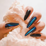 ALLKEM Black Fusion Chrome Stiletto 20pcs full cover fake nails - Press on False nail Tips, 10 sizes Full Coverage…