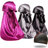 ForceWave 4 Pieces Silky Durags and Wave Cap Pack for Men Waves, Moisture-Tech Fabric Satin Du-Rag