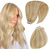 Hetto Blonde Tape in Hair Extensions Real Human Hair Blonde Highlight Bleach Blonde Human Hair Tape in Extensions Natural Blonde Hair Extensions Glue in 22 Inch 20pcs 50g