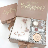 6 Pack Bridesmaid Gifts Set Include 1 Bride 1 Maid of Honor 4 Bridesmaid Pocket Compact Makeup Mirrors and 6 Pack Love Knot Bracelets for Bachelorette Party Bridesmaid Proposal Gifts. (champagne)