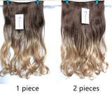 17" 20" 22" 25" Synthetic One Piece Straight Wavy Curly Clip in Ombre Hair Extensions (20Inches Wavy, Chocolate brown+Sandy blonde)