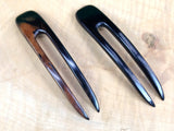 JWL (2) Ebony Two Prong Curved 4.5 Inch Hair Stick Pick Pic Pin Fork - Hawaiian Style