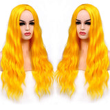 Benegem 26 inch Yellow long Wavy Wig Synthetic Deep Wave Curly Middle Part Wig for Halloween Party Daily Wear