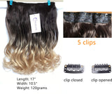 17" 20" 22" 25" Synthetic One Piece Straight Wavy Curly Clip in Ombre Hair Extensions (17Inches Wavy, Dark brown+Sandy blonde)