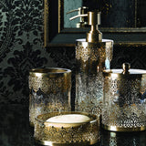 Five Queens Court Irene Crackled Glass and Metal Moroccan Soap Dish, Gold, 4.25x4.25