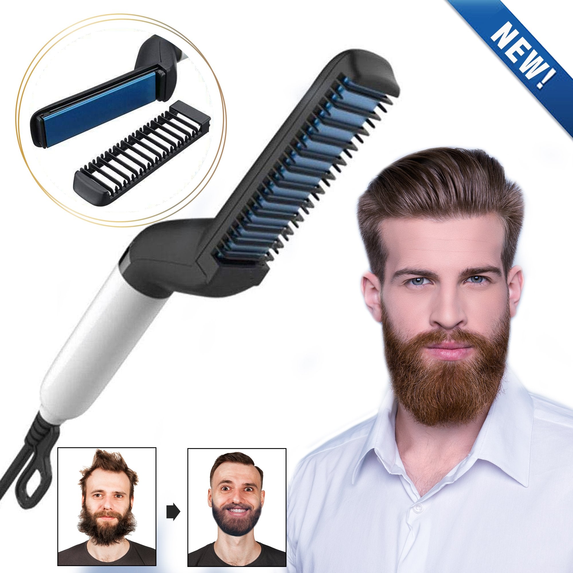 Cutie Academy Electric Beard Straightener for Men - Professional Quick Styling Comb for Frizz